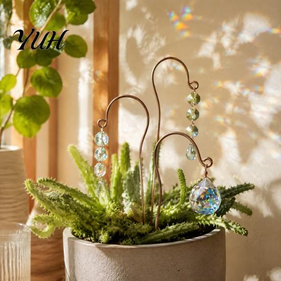 Home Decor for Living Room Small Trellis with Faux Crystal Prisms Suncatchers Plant Decorations, Planter Rainbow Maker, Decorative Accents Gift Garden