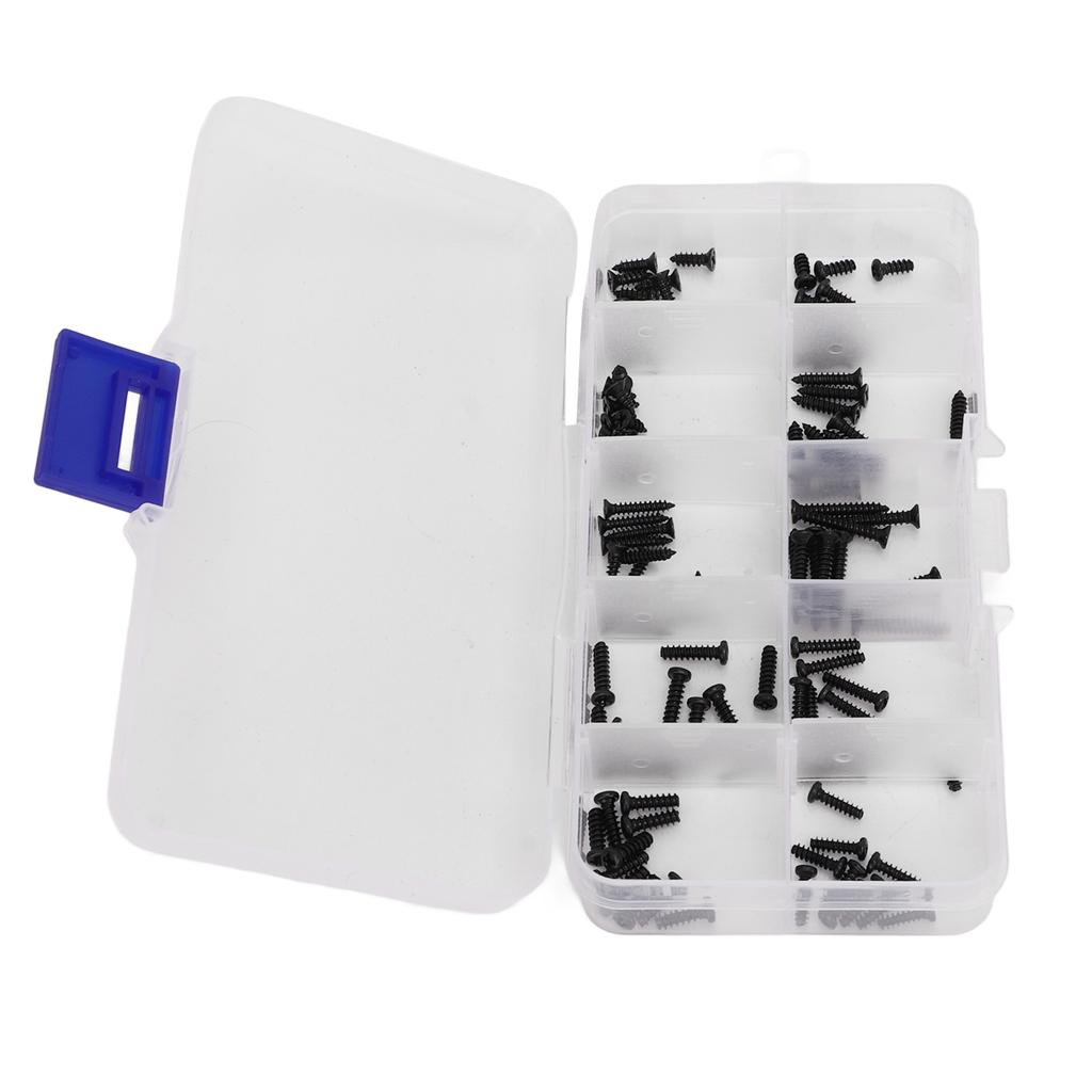 100Pcs RC Car Screws Box Set Stainless Steel RC Screws Kit for MJX 16208 16207 16210 1 16 Brushless RC Car with Box