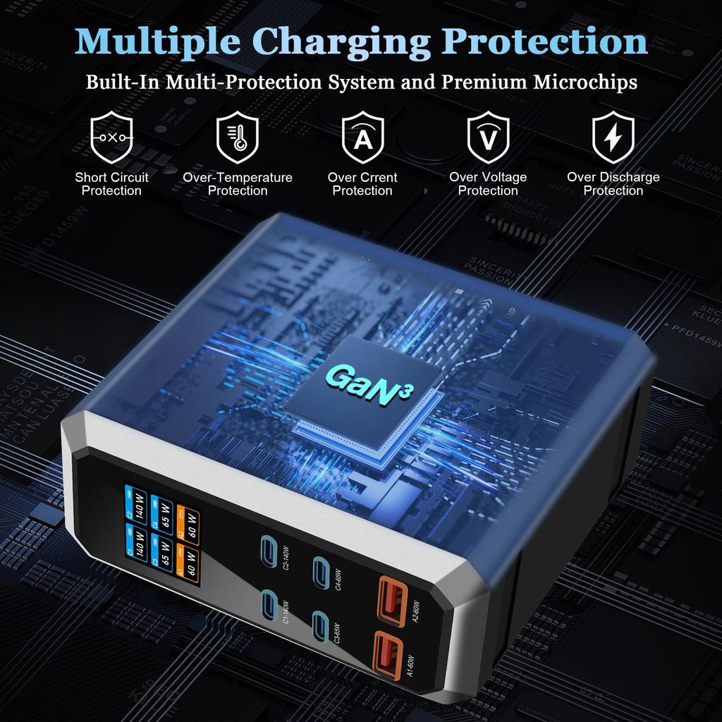240-ваттное GaN-зарядное устройство: Многопортовая USB-станция быстрой зарядки для ноутбуков и телефонов