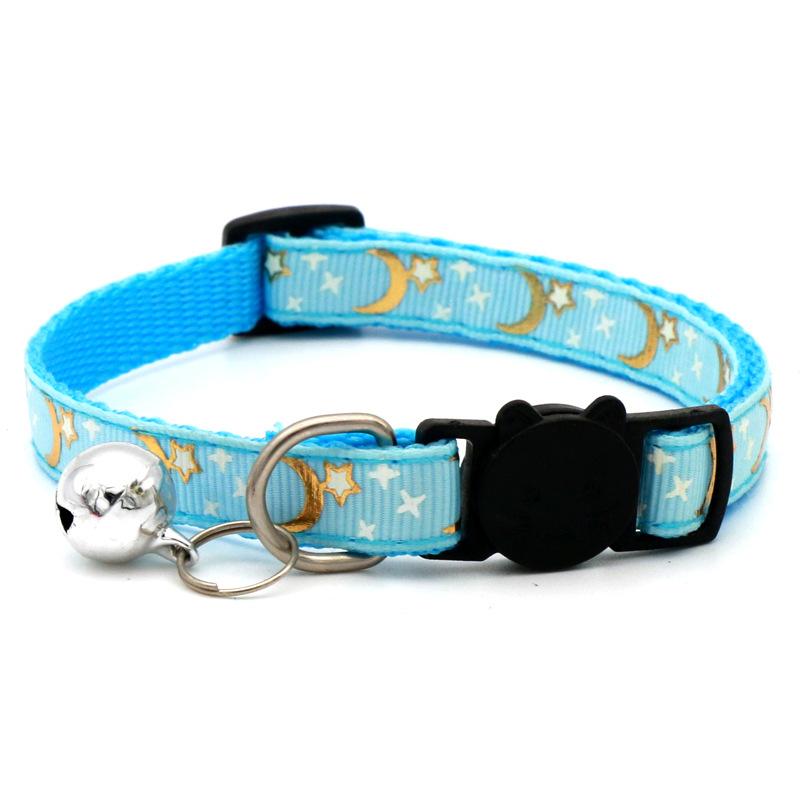 Cat Dog Collar Gold Color Stars and Moon Pet Collar with Bell and PP Material Separate Reflective Safety Buckle Solid Safe