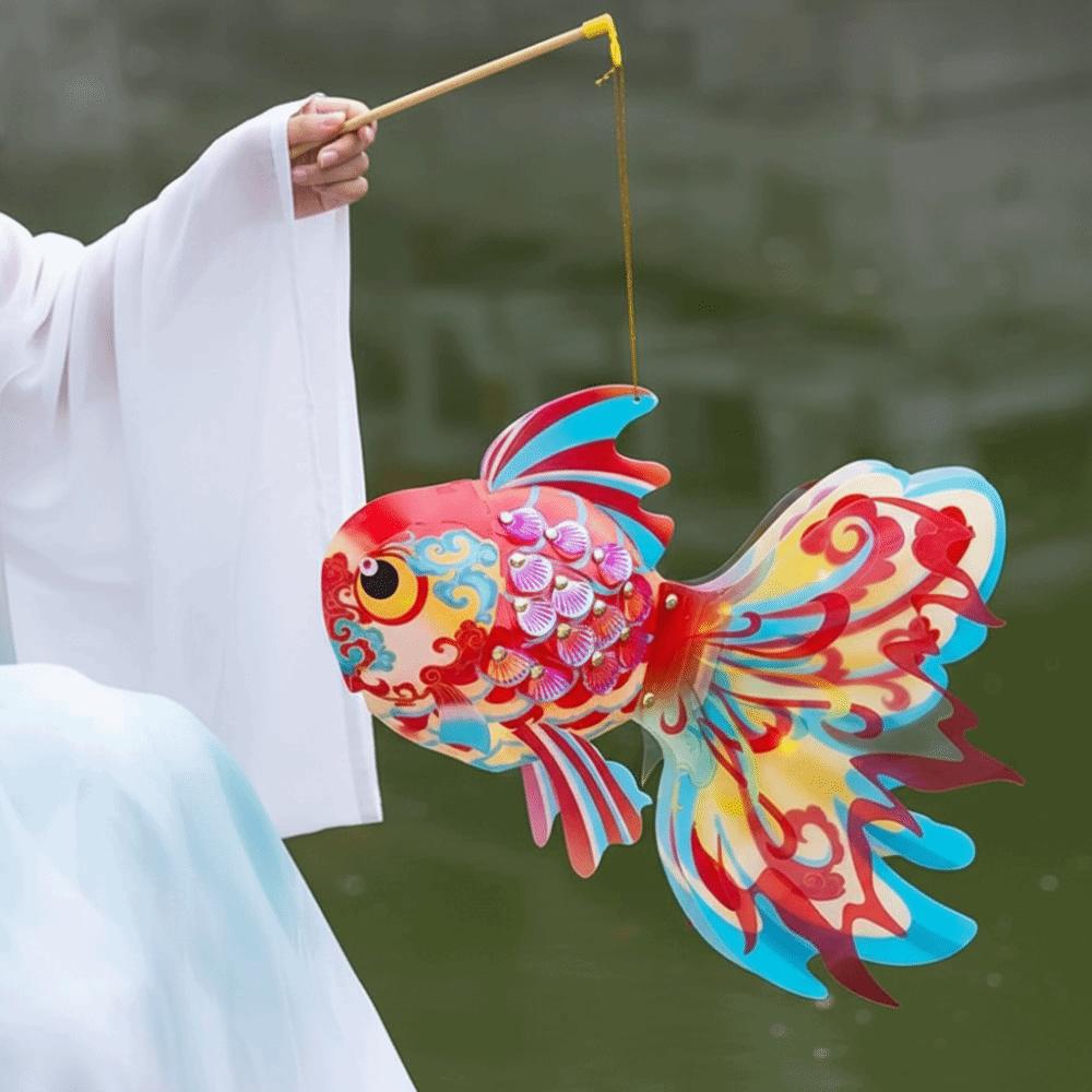 Glowing Paper Lamp Kit Handmade Mid Autumn Craft Luminous Hanging Decor Goldfish Lantern DIY Kids