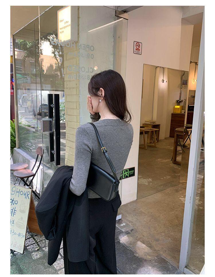 Женская футболка в корейском стиле с U-образным вырезом, в рубчик, прилегающего силуэта, с длинным/коротким рукавом, для весны/лета