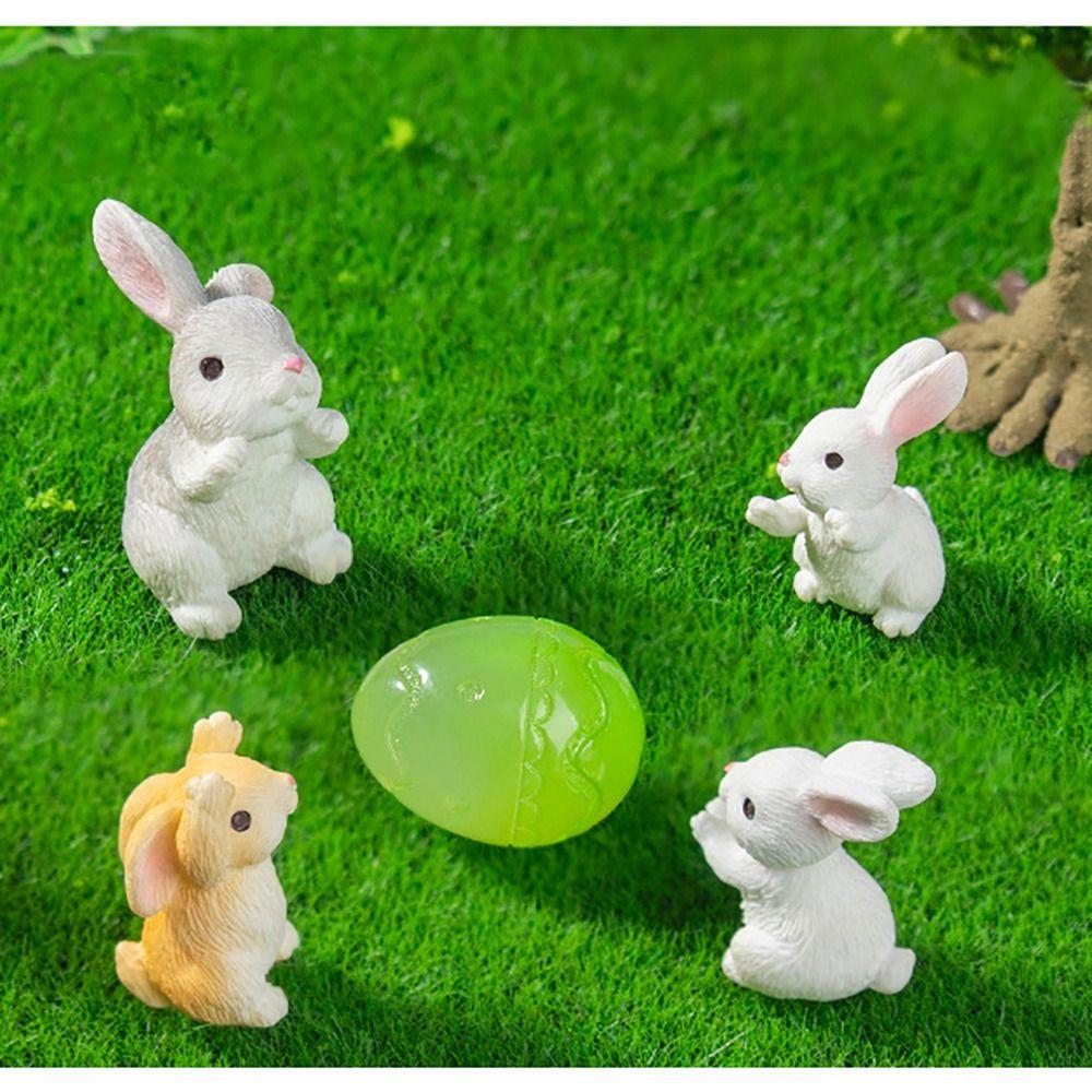 Миниатюрные безделушки в виде пасхальных яиц, смола, мультяшная статуэтка кролика, мини-фигурка пасхального кролика, подарок