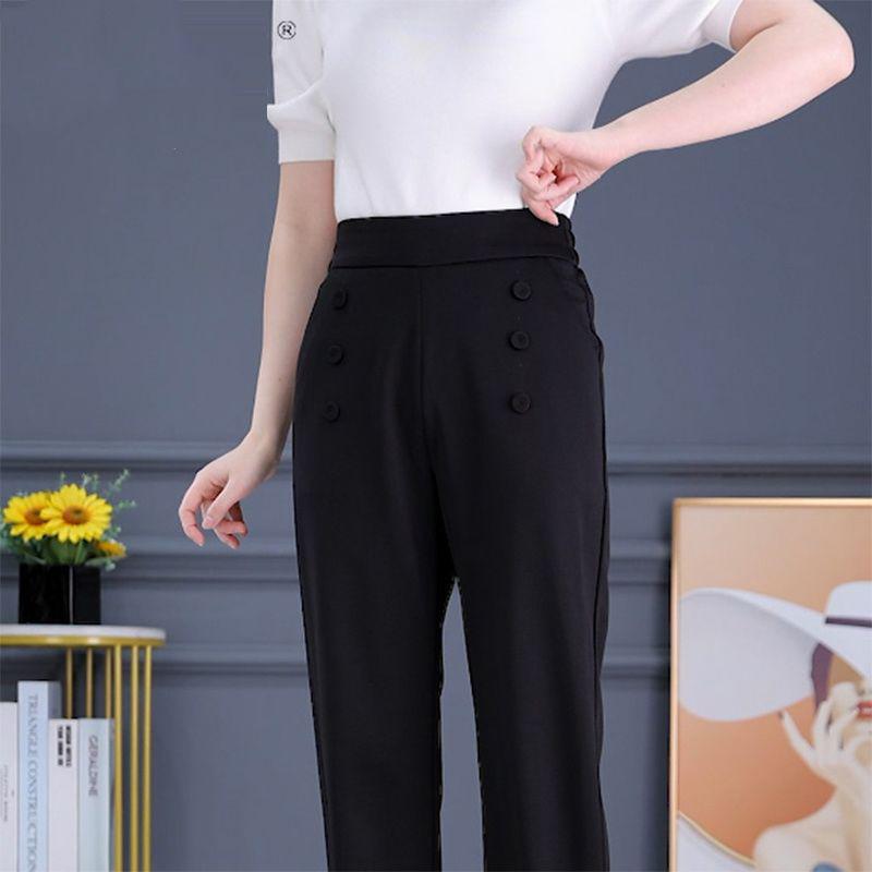 Women's High Waist Slimming Wool Wide Leg Pants with Pockets - Versatile Spring Collection