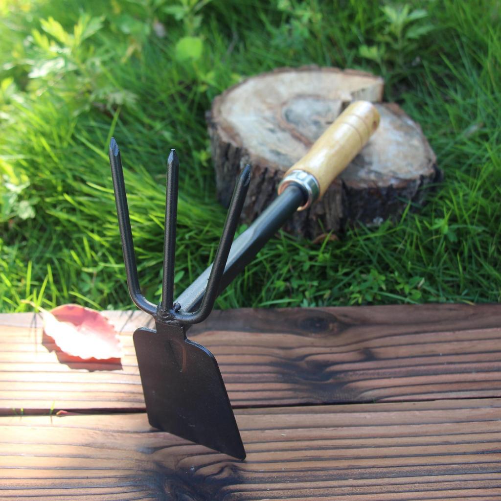 Wooden Handle 3-Piece Gardening Tool Set: Shovel, Hoe, Rake for Flower Pots