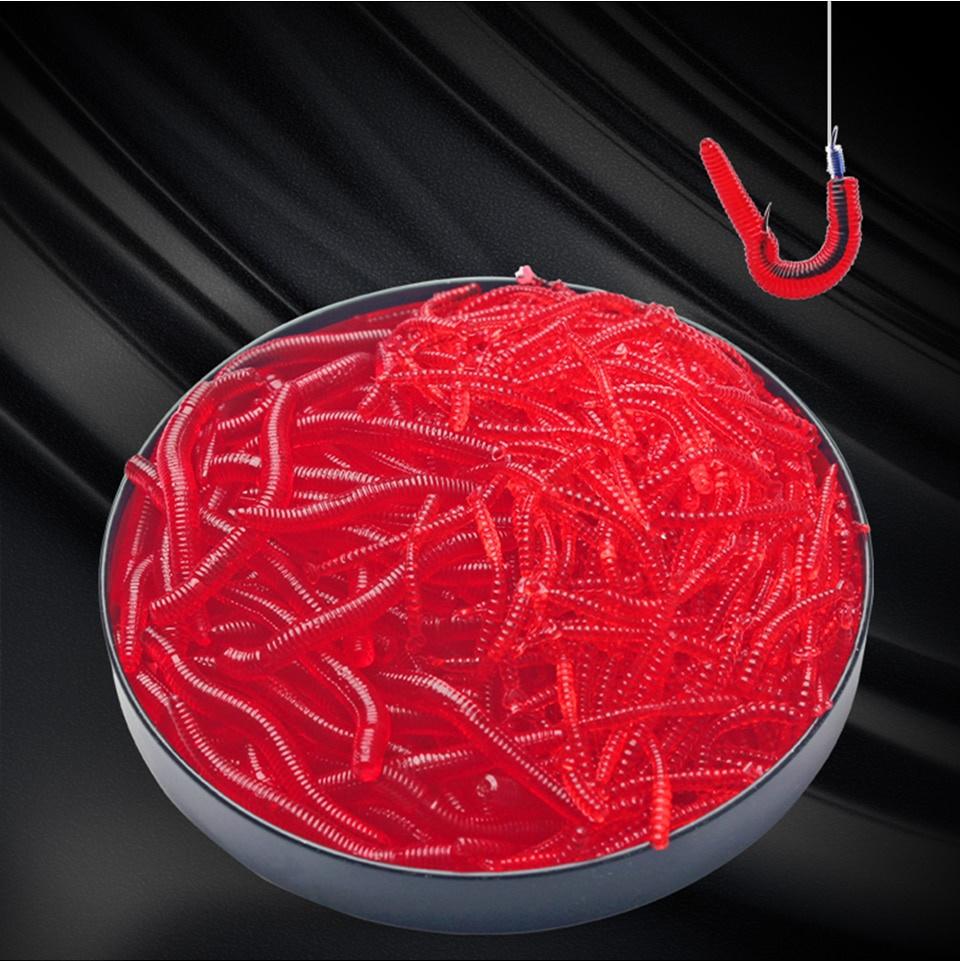 Lifelike Soft Red Worm Earthworm Fishing Lure, 35mm Silicone Artificial Bait with Fishy Smell Shrimp Additive for Bass Carp