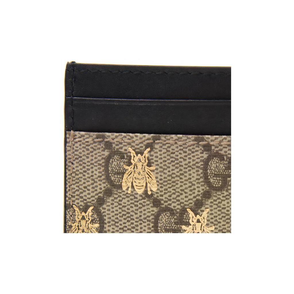 Gucci Кошелек-кардхолдер для женщин, сочетание холста и кожи, с принтом пчел и винтажным логотипом, цвет эбеновое дерево и черный