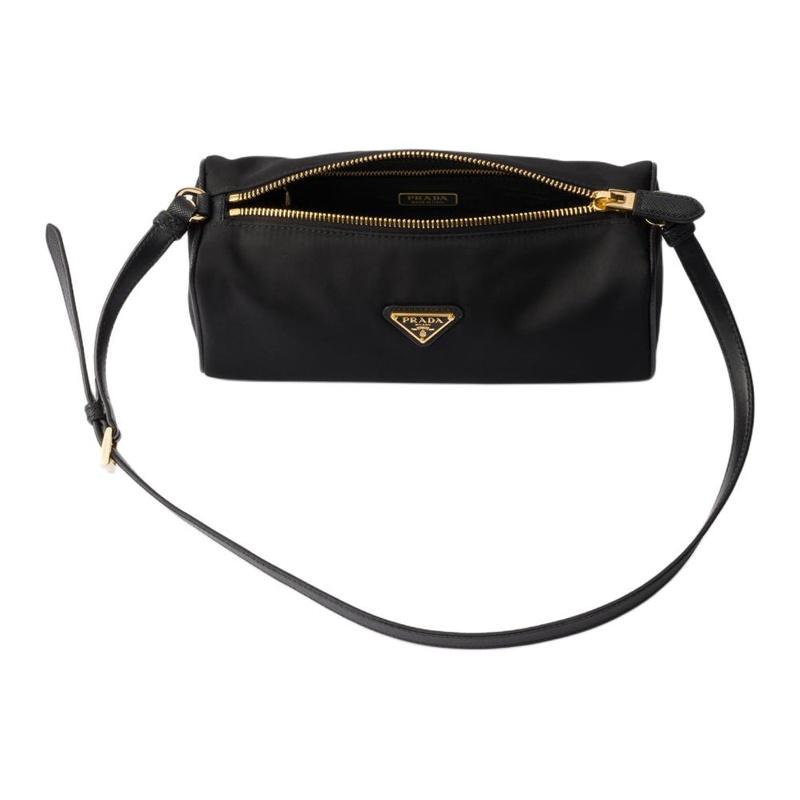 Prada Re-Nylon Enamel Metal Triangle Logo Zip Closure Re-Nylon Crossbody Bag Women's Black