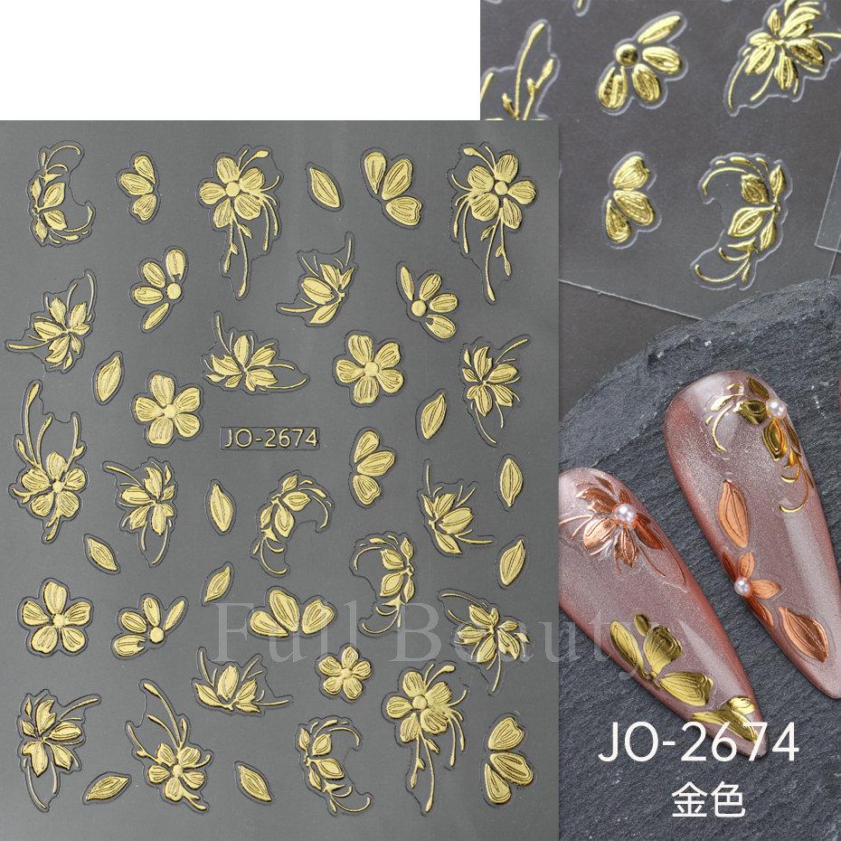 Nail Art Stickers, Imitation Hand-Painted Golden Branches, Jade Leaves, Bronzing Flowers, Flower Petals, Adhesive Nail Stickers