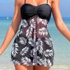 2Pcs/Set Women Summer Swimsuit Set Adjustable Straps Print Mesh Hem Bandeau Tops