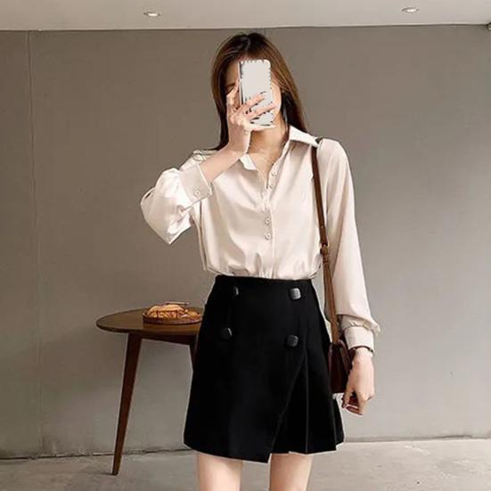 Женская рубашка однобортного цвета с отложным воротником, кардиган больших размеров с длинными рукавами, мягкая повседневная блузка с длинным рукавом, женский топ