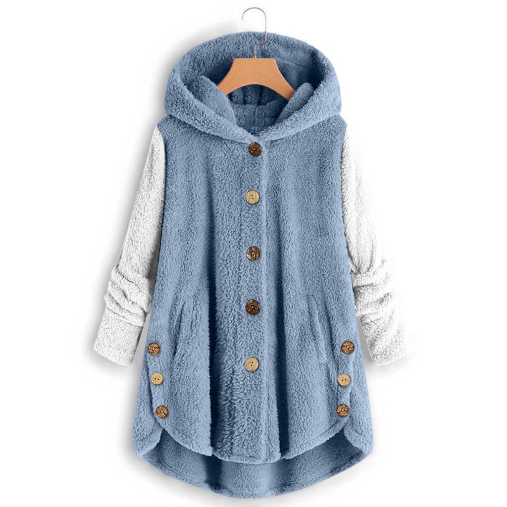 Женская мода, свободные толстовки с длинными рукавами, плюшевое пальто на пуговицах