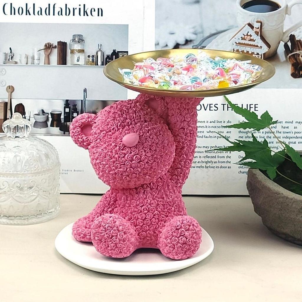 Креативный свет Роскошный свирепый медведь с розовым орнаментом Поднос для хранения Гостиная Спальня Винный шкаф Украшения Роскошный орнамент