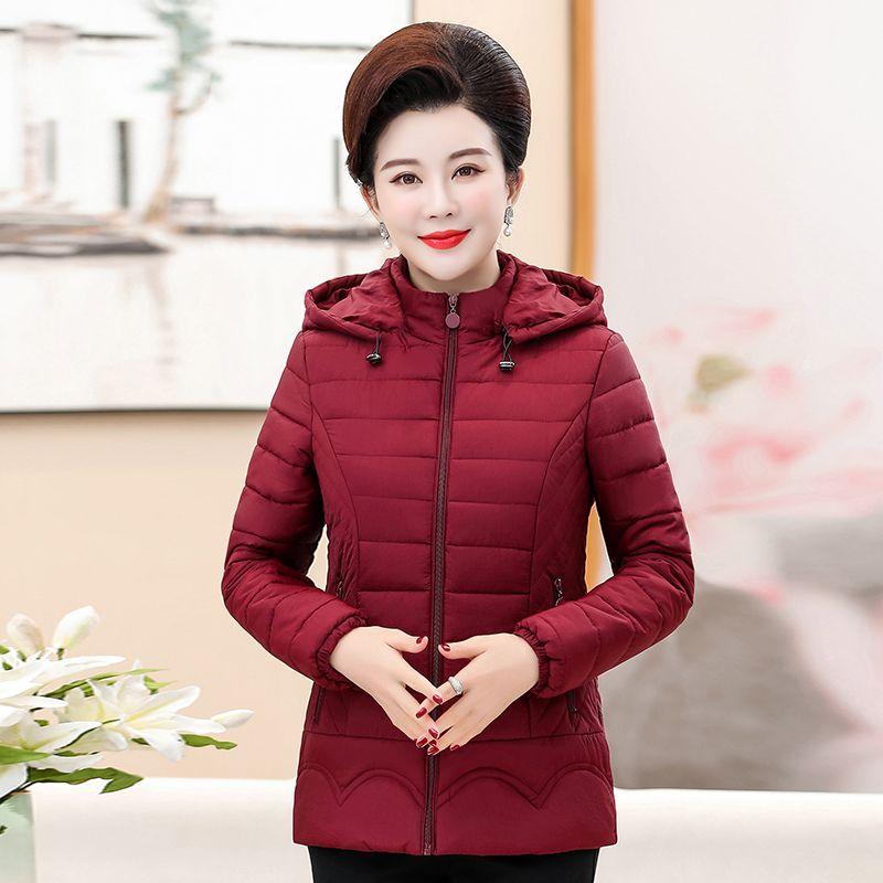 Middle-aged Women's Parkas Basic Jackets Autumn Winter Add Velvet Lamb Hooded Coats Cotton Winter Jacket Womens Mama Overcoat