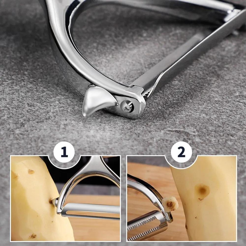 Двухсекционный нож для чистки овощей и фруктов из нержавеющей стали с лезвием из цинкового сплава, многофункциональный нож для чистки овощей и фруктов, бытовые кухонные инструменты