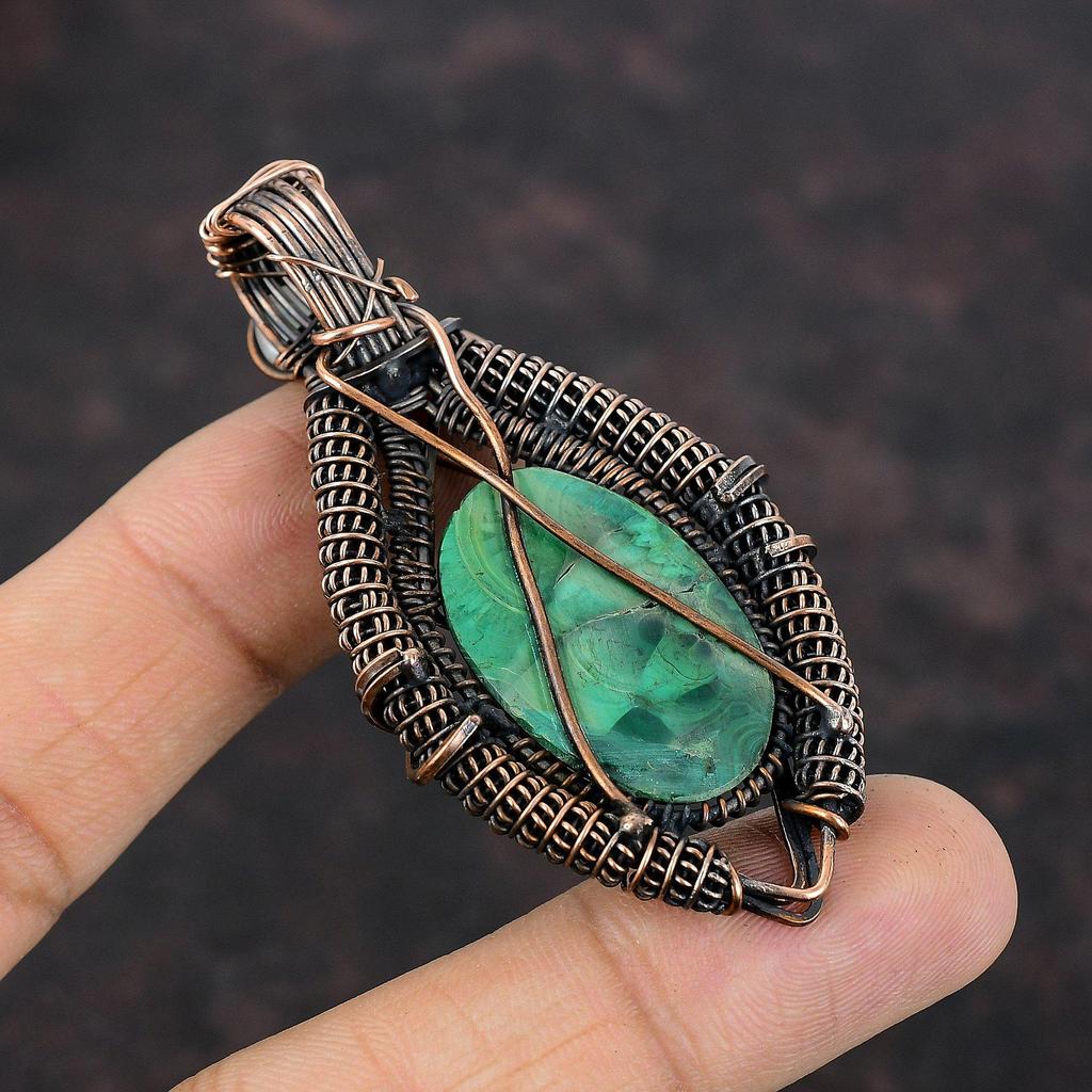 Малахитовый кулон, обернутый медной проволокой, кулон из радужного лунного камня, украшения из драгоценных камней, кулон ручной работы, обернутый проволокой, дизайнерские медные украшения для мамы