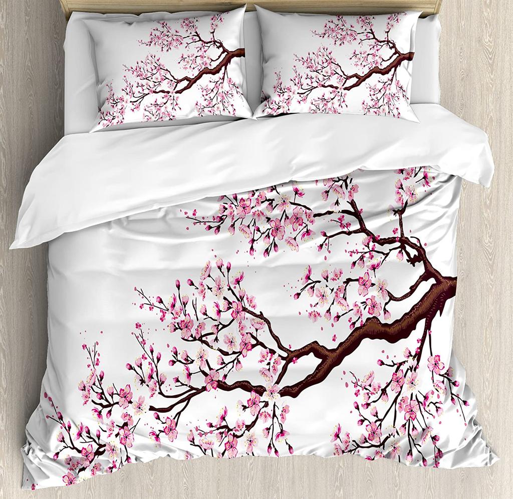 Japanese Mount Fuji Sakura Tree Flower Duvet Cover 3pcs Bedding Set Home Textile Quilt Cover Pillowcases Bedding Set No Sheet