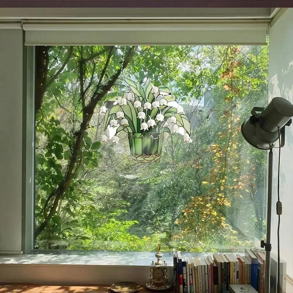 Элегантный Цветок Долины Ловец на Окно Подвесной Ловец Солнечного Света 2D Цветочный Орнамент Окно