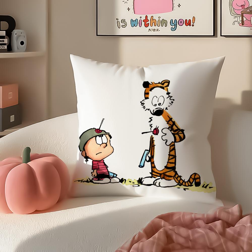 Cartoon CCalvin and HHobbesES Cushion Cover Pillowcase Short Plush Invisible zipper Room Sofa Cushion Cover