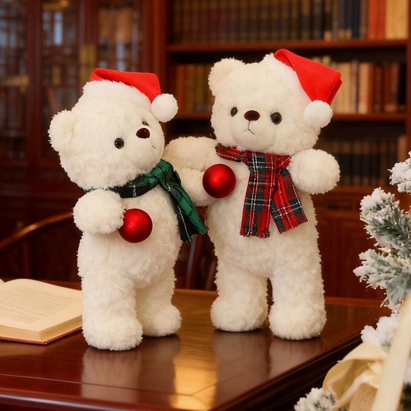 Bear Polar Plush Toy With Scarf And Hat Decor For Childrens Christmas Gift