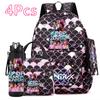4Pcs/set Anime Cartoon Printed Backpack with Handbag Pencil Case 750Ml Water Bottler for Teenager Boy Girl Large Capacity Bookbag Schoolbag Mochila