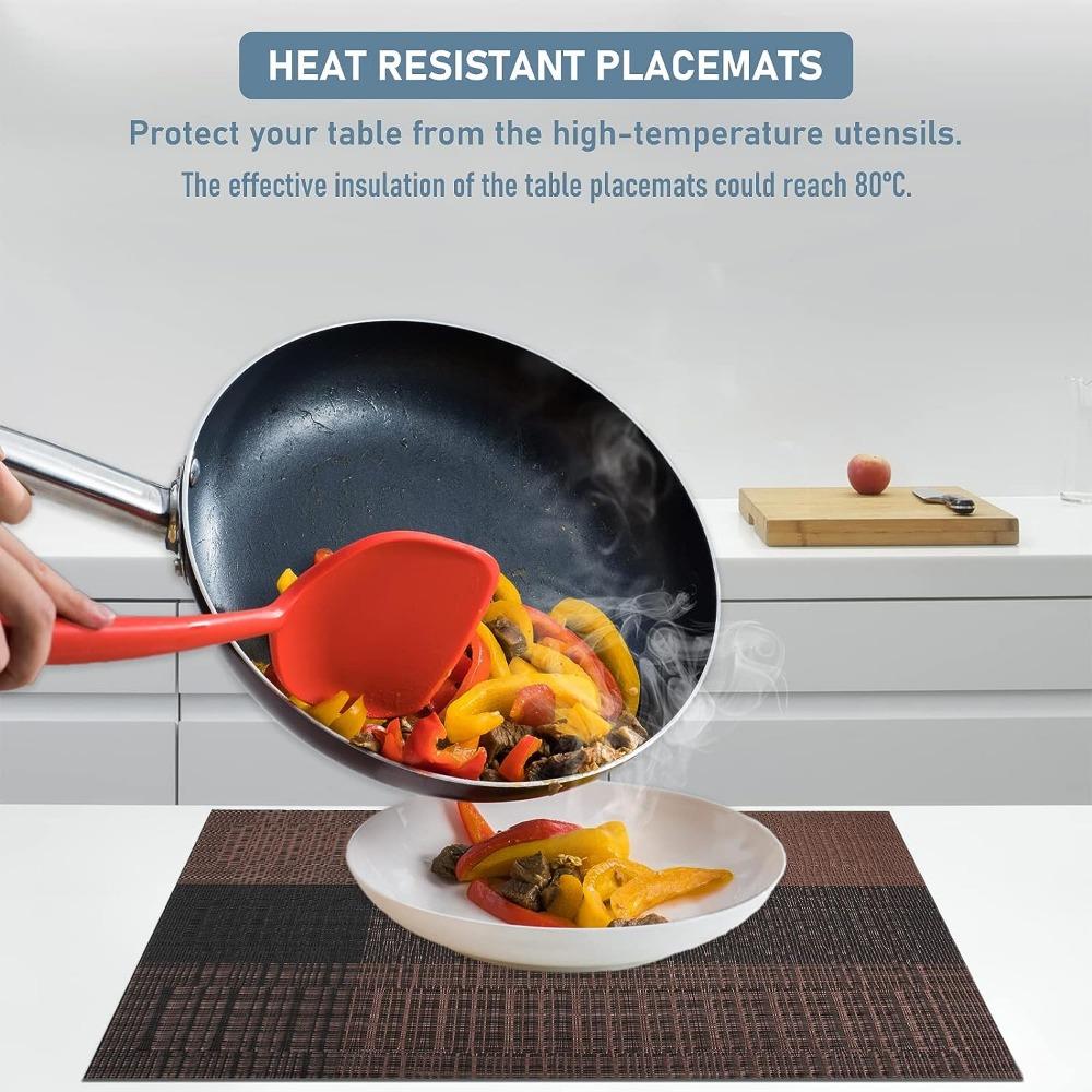 Набор из 6 подставок под приборы с подставками, черные подставки под стол, переплетенные виниловые, нескользящие, моющиеся, для обеденного стола, кухни, ресторана