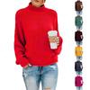 Women's High Neck Solid Color Sweater Casual Stripe Pullover Long Sleeve Sweater