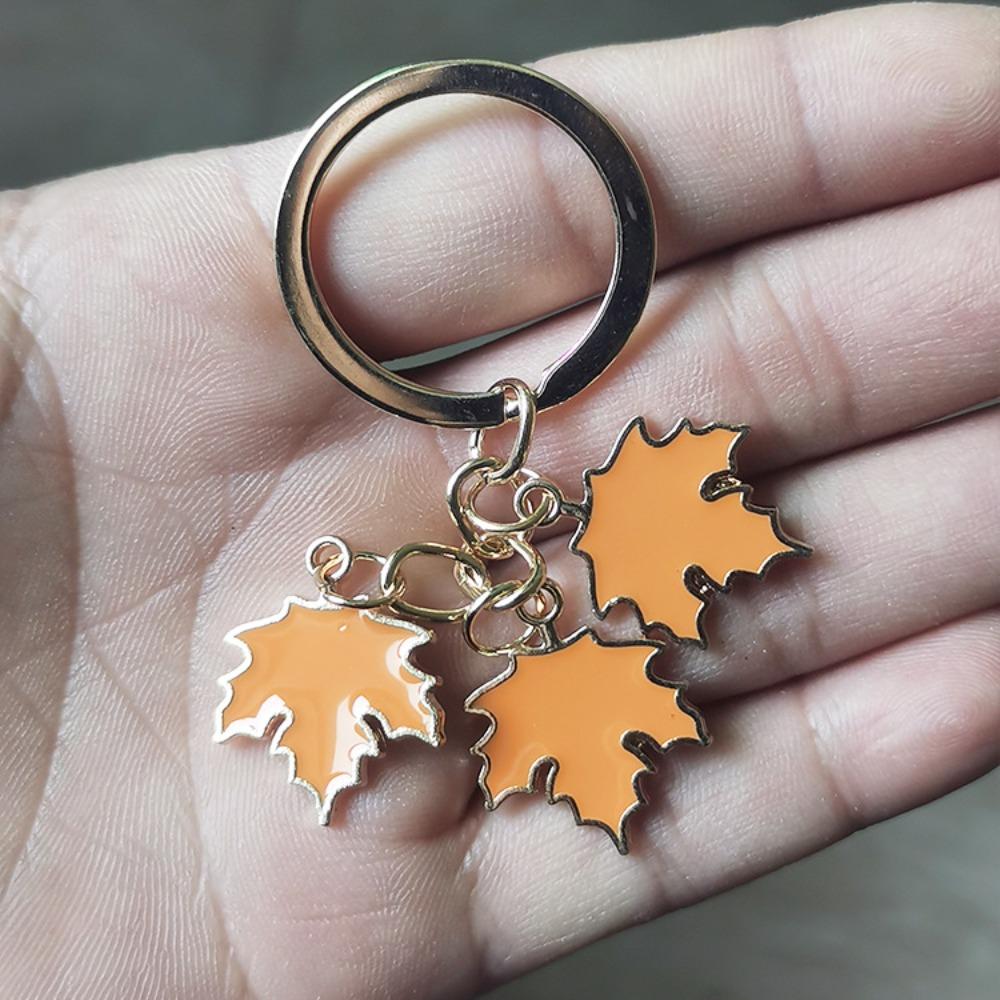 Maple Leaf Maple Leaf Keychain with Pearl Lanyard Leaf Metal Keyring Enamel Plant Key Rings  Women