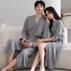 Couple Nightgown Spring And Autumn Pure Cotton Long-Sleeved Men'S And Women'S Bathrobes Medium And Long Pajamas Couple Outfit
