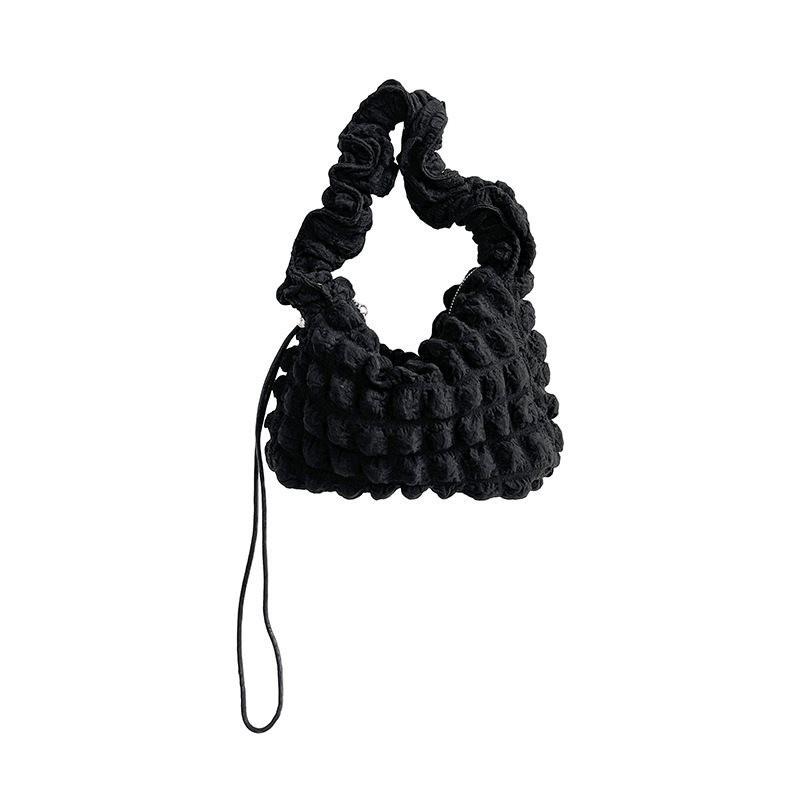 Elegant Women's Cloud Bag In Soft Nylon With Unique Pleated And Checkered Patterns