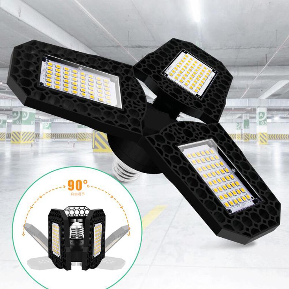 LED Garage Light E27 Deformable Ceiling Light Three-Leaf Folding High Bay Lamp 60W White