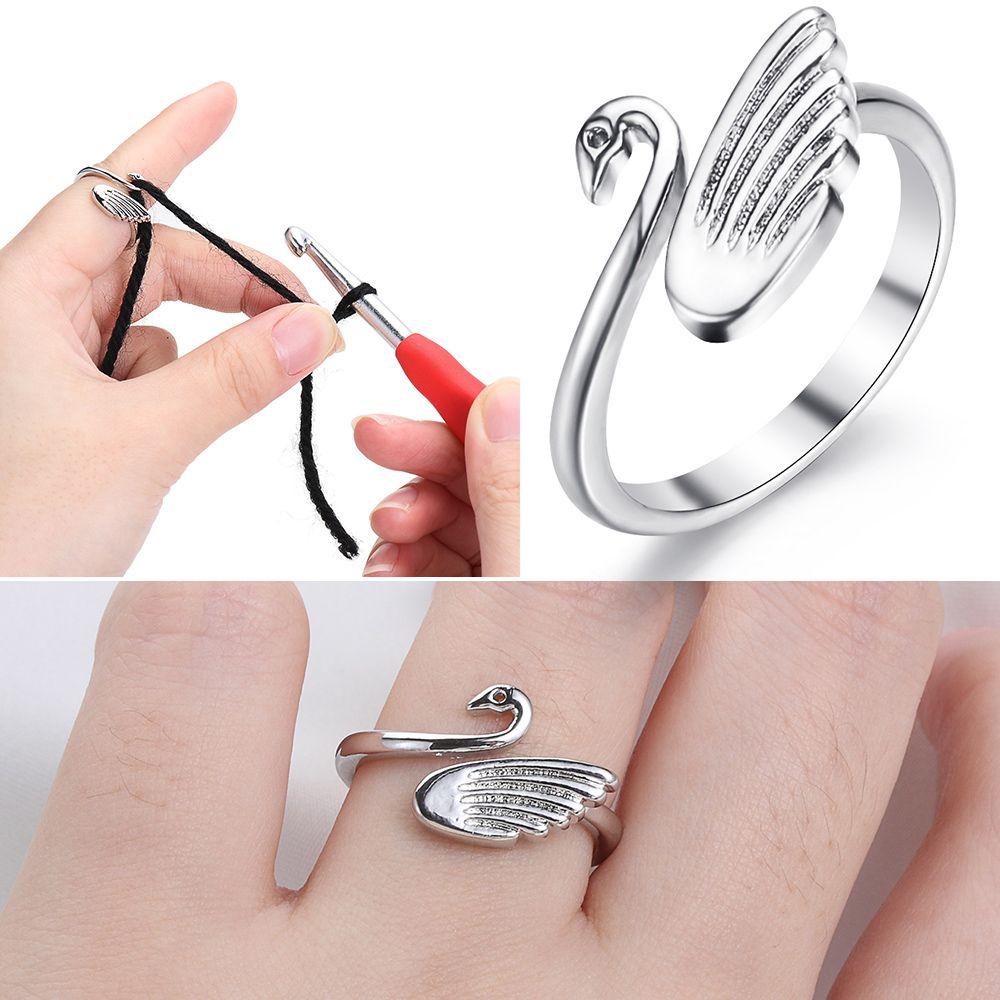 Swan Sewing Accessories Adjustable Finger Wear Thimble Ring Yarn Guides Knitting Loop Crochet Ring