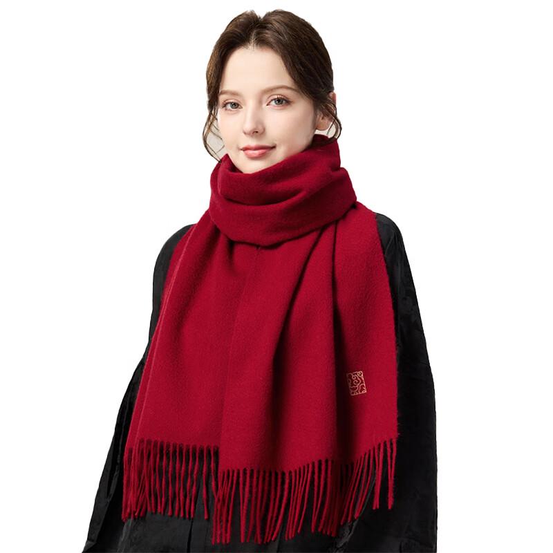 JIUMU Women's Red Pure Wool Winter Scarf
