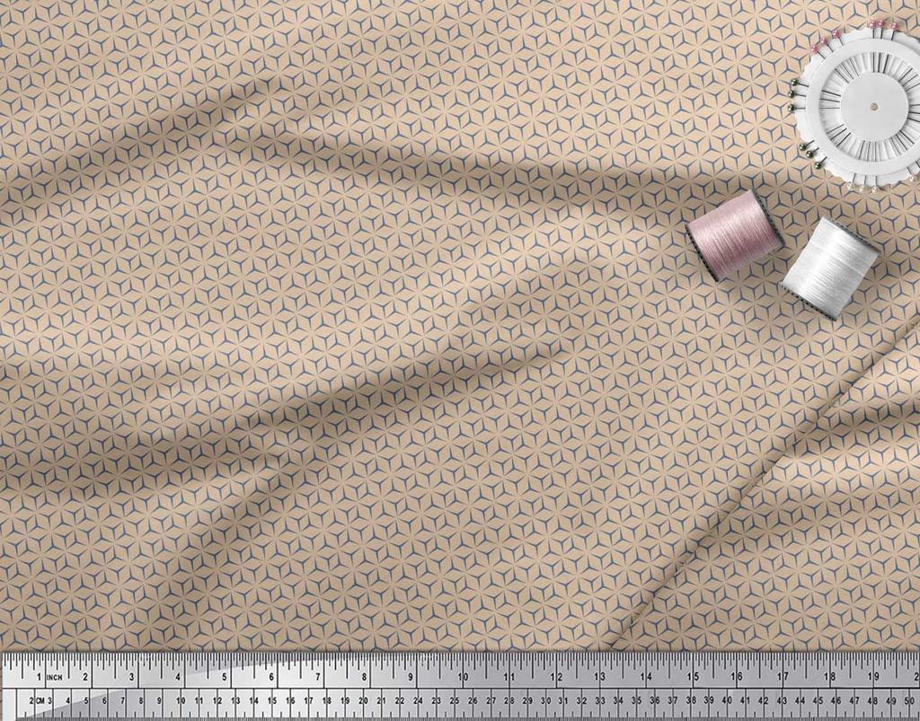 Soimoi Japan Crepe Satin Fabric Geometric Small Print Sewing Fabric Metre 42 Inch