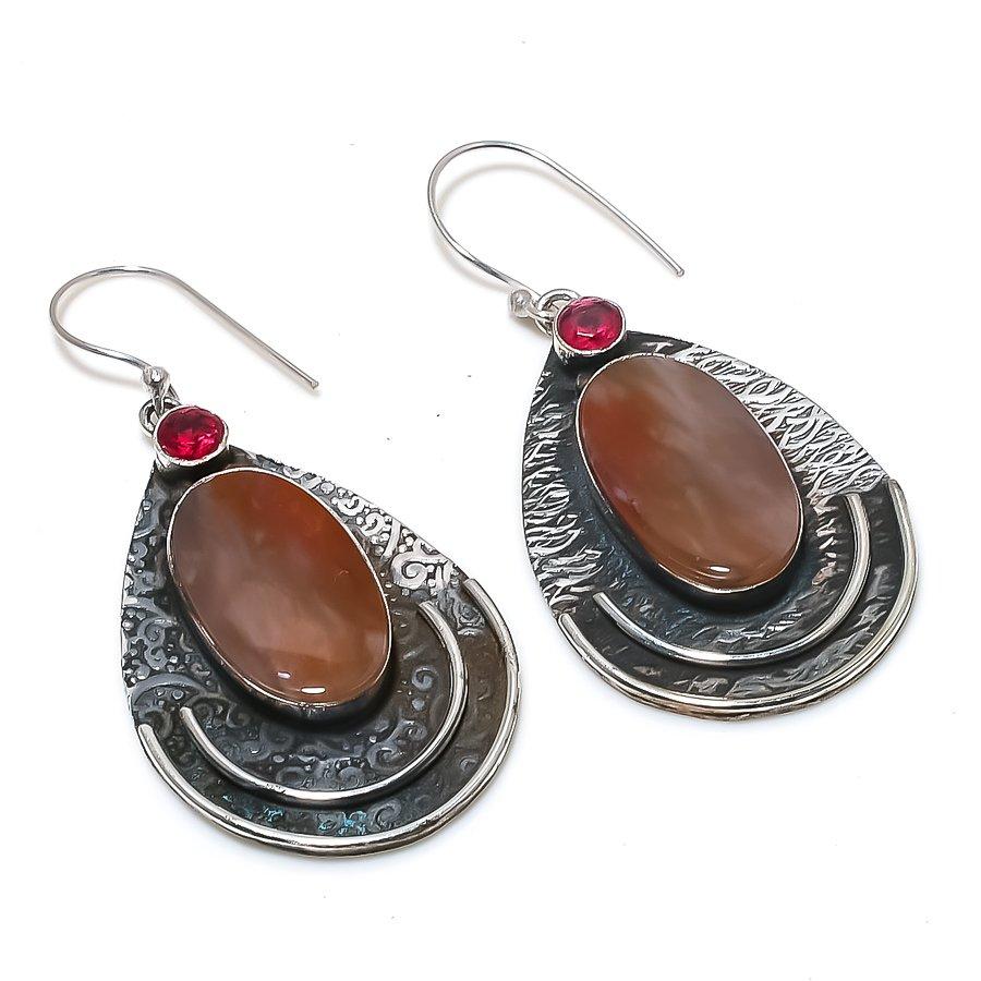 Мукаит, Рубеллит Серьга ручной работы из стерлингового серебра 925 пробы 2,36" m5e73