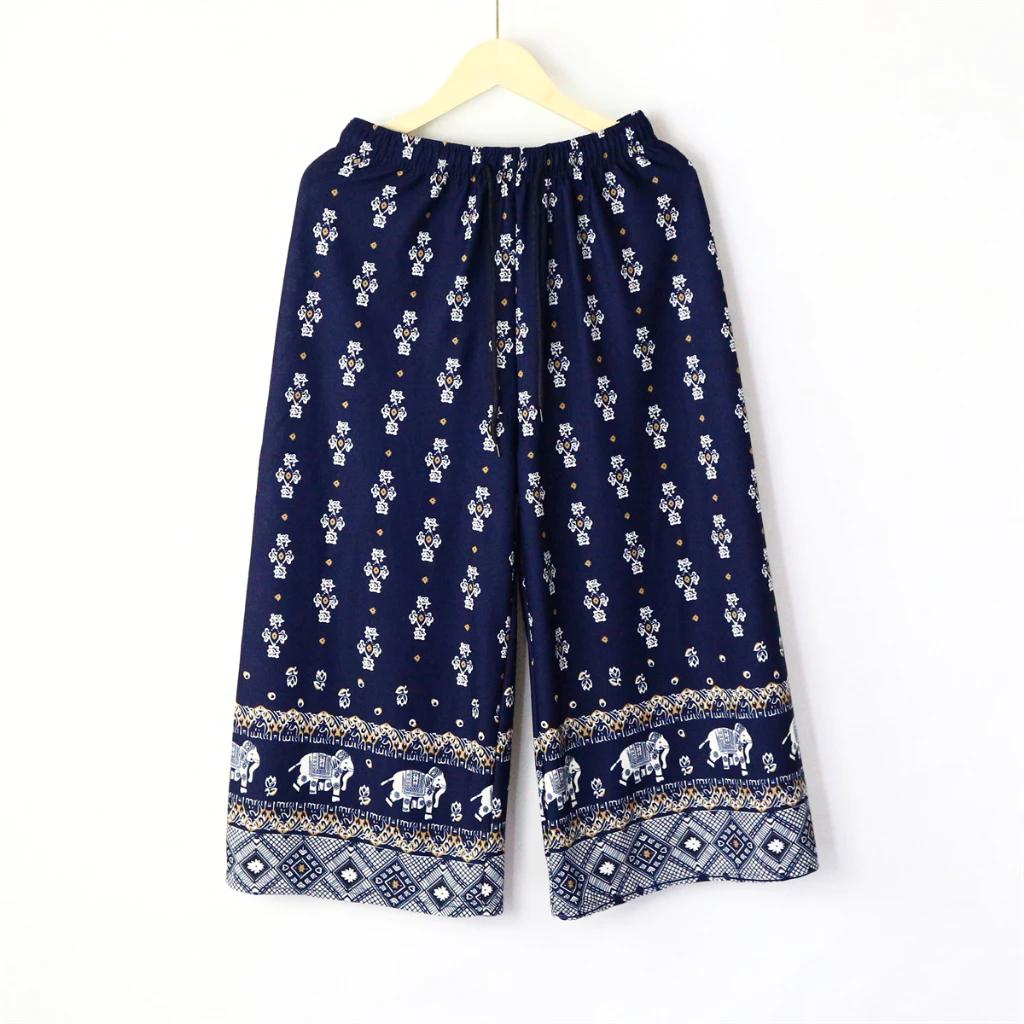 Капри Слоны Укороченные Брюки Регулируемый Эластичный Пояс Веревка Свободные Штанины Женские Мужские Унисекс Принт Таиланд Повседневная Уличная Одежда Пляжная Бохо Ретро Винтаж