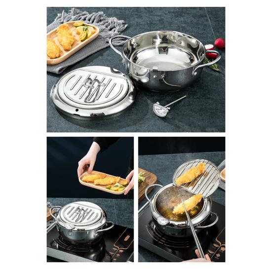 Фритюрница из нержавеющей стали с термометром и подставкой для сушки масла, японская