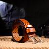 Интересный ремень унисекс с перфорацией из натуральной кожи GRANDE PELLE Leather Belt 21474 Рыжий