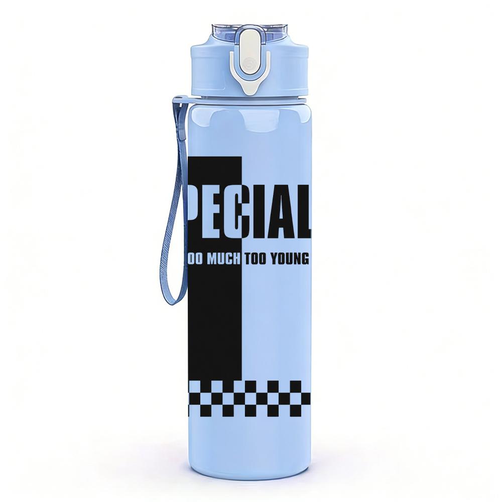 1PC The Specials checkered text print 750ml colorful plastic sports water bottle leakproof pop up lid with straw for outdoor work home use