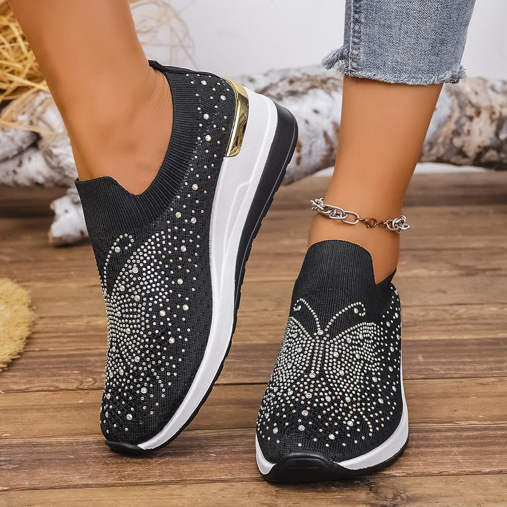 Модные женские повседневные кроссовки со стразами, дышащие, на танкетке, легкие, слипоны, новые, удобные весенние сетчатые туфли, размеры 36-43