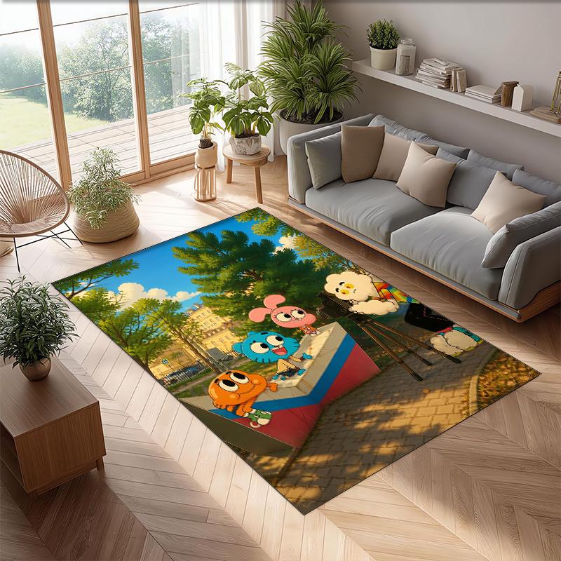 Amazing World of Gumball Crystal Velvet Rug, Soft Anti‑Slip Crystal Velvet Carpet for Living Room Bedroom Home Decor