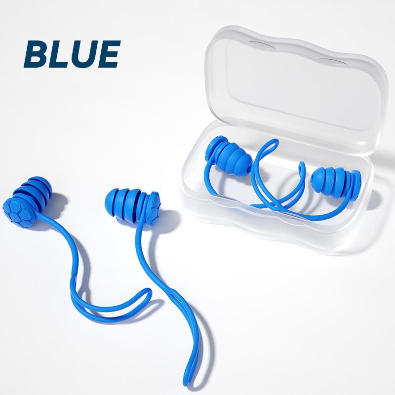 Swimming Earplugs With Rope Waterproof 3-Layer Noise Cancelling For Swim Sleep Ergonomic Design With Lanyard Tether Anti-Loss