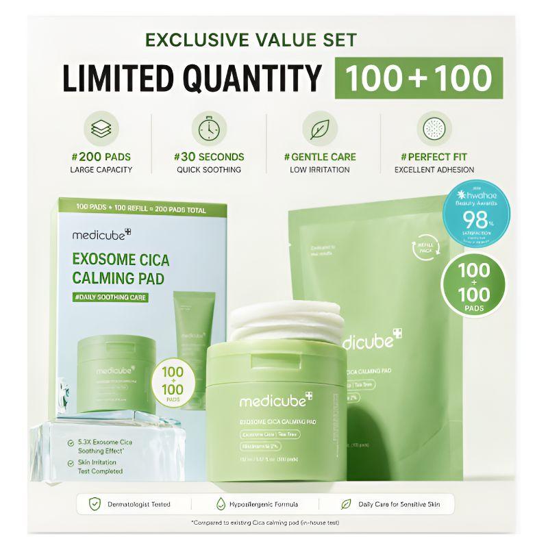medicube Exosome Cica Calming Pad 100 Pads 150ml – Soothing Korean Toner Pads for Sensitive & Textured Skin