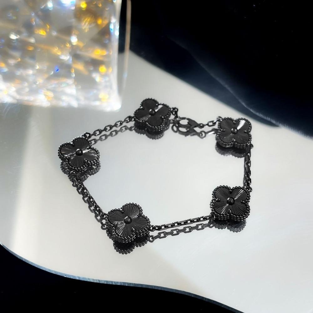 Браслет «Четырехлистный клевер» с пятью цветками, версия High, натуральный фиолетовый халцедон, лазерная CNC-резьба, 18 карат, не тускнеющий, женский браслет