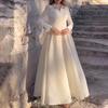 Fashion 2025 New White Bust Pearl Lace Yarn French Vintage Long Sleeve Slim Dress