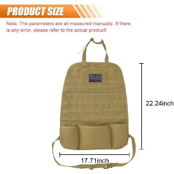 Molle Car Seat Back Organizer, Vehicle Panel Car Seat Back Cover Khaki-1 Pc