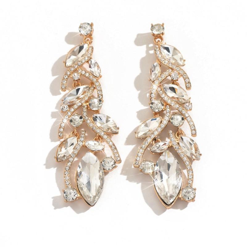 Elegant Full Rhinestone Statement Earrings Women Alloy Geometric Drop Wedding Party Jewelry