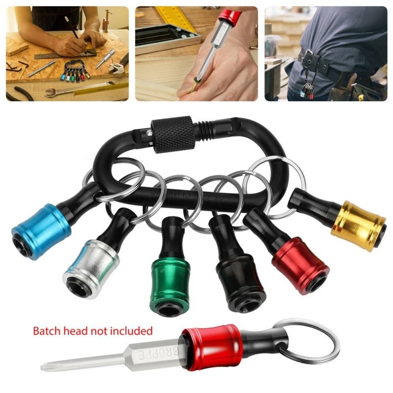 6 Pcs Metal 1/4" Hex Shank Quick Release Keychain Screwdriver Drill Bit Holder Set Cup-shaped