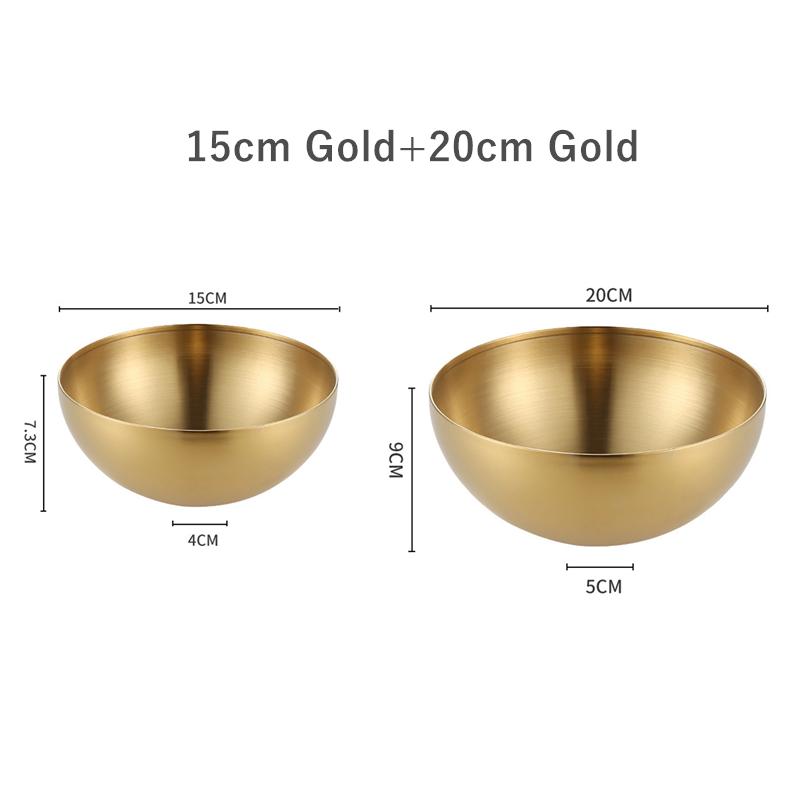2 шт., нержавеющая сталь, миска для салата из лапши, серебряная, золотая, кухонная, фруктовая, миска для рамена, контейнер для смешивания яиц, корейская посуда 15/20 см