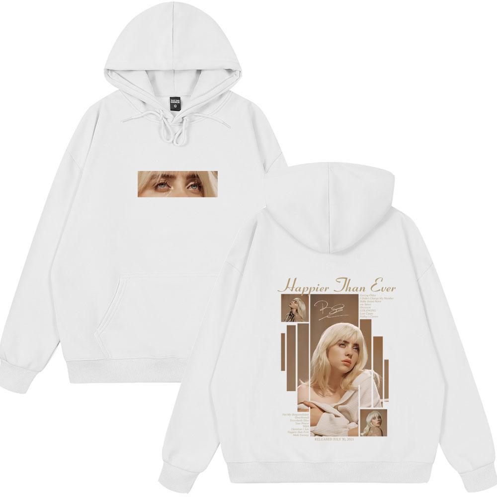 Худи с принтом Billie Eilish Happier Than Ever Унисекс Поп-певица Мерч с альбома Свитшот с капюшоном Портретный принт Повседневный Стритвир Топ для фанатов музыки
